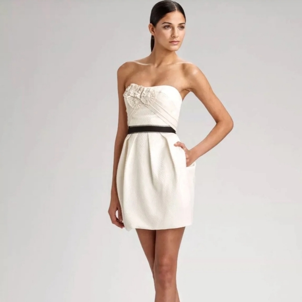 BCBGMAXAZRIA Metallic Jacquard Strapless Dress